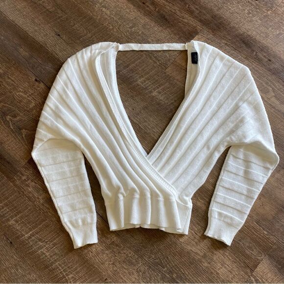 Daytrip Surplice Ribbed Top White Soft Slouchy Boho Stretch Vacation - Picture 3 of 11